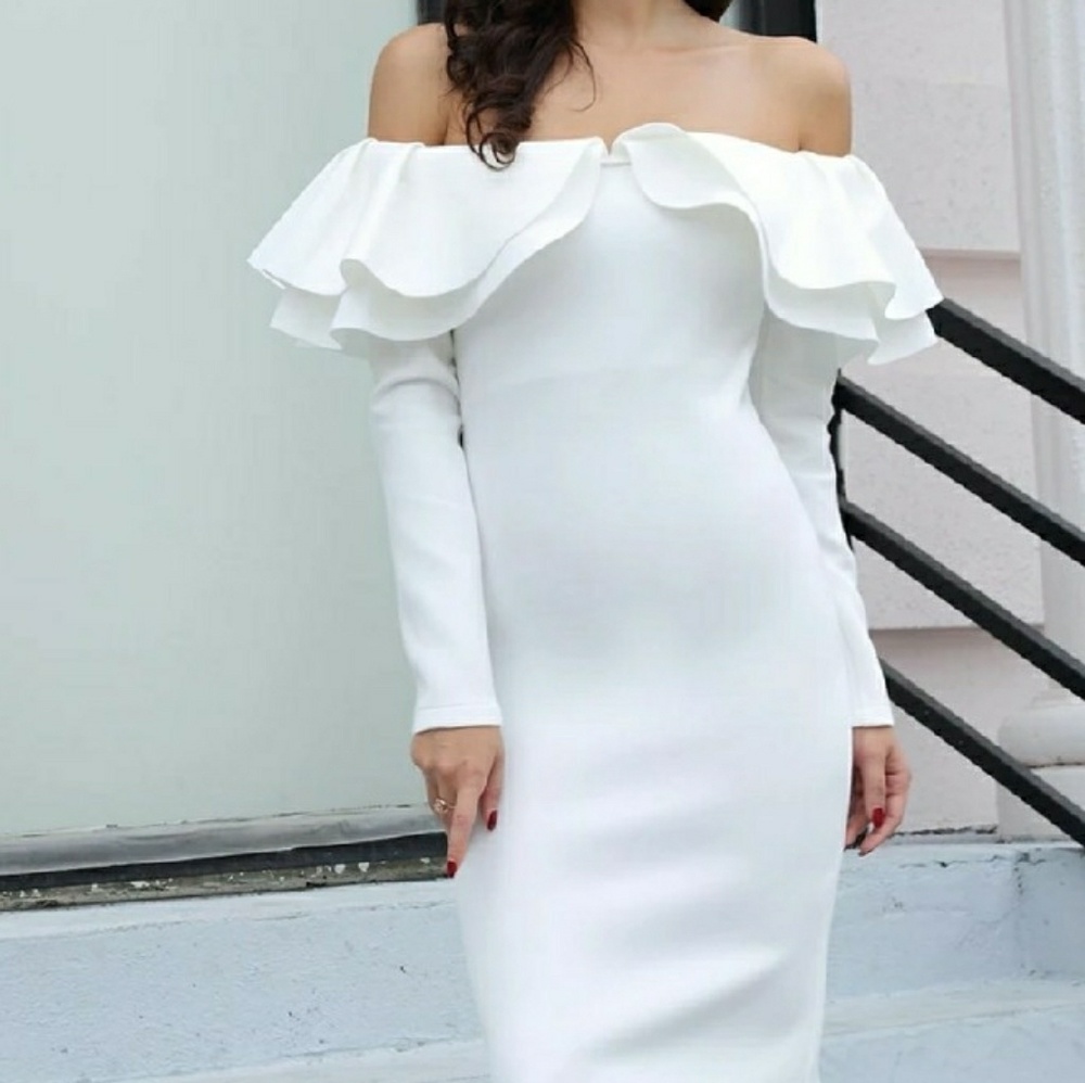 flare bodycon dress Dresses | White Off Shoulder Neck 37.79 in ss26firstmarkdown LEATHER HEELED BOOTS - Size:14 size Midi lenght